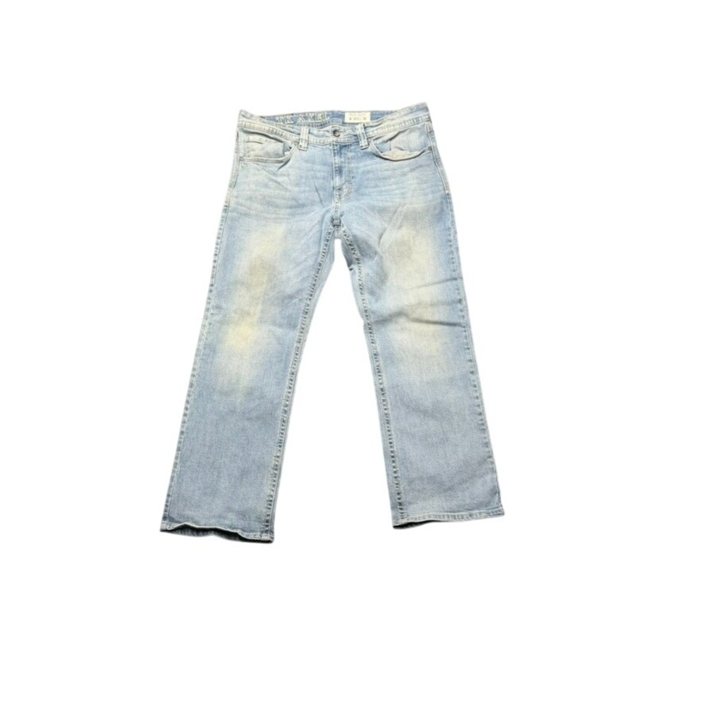 TK Axel Mens Slim Bootcut Jeans Light Wash Blue Denim 34x30 Embroidered Pockets